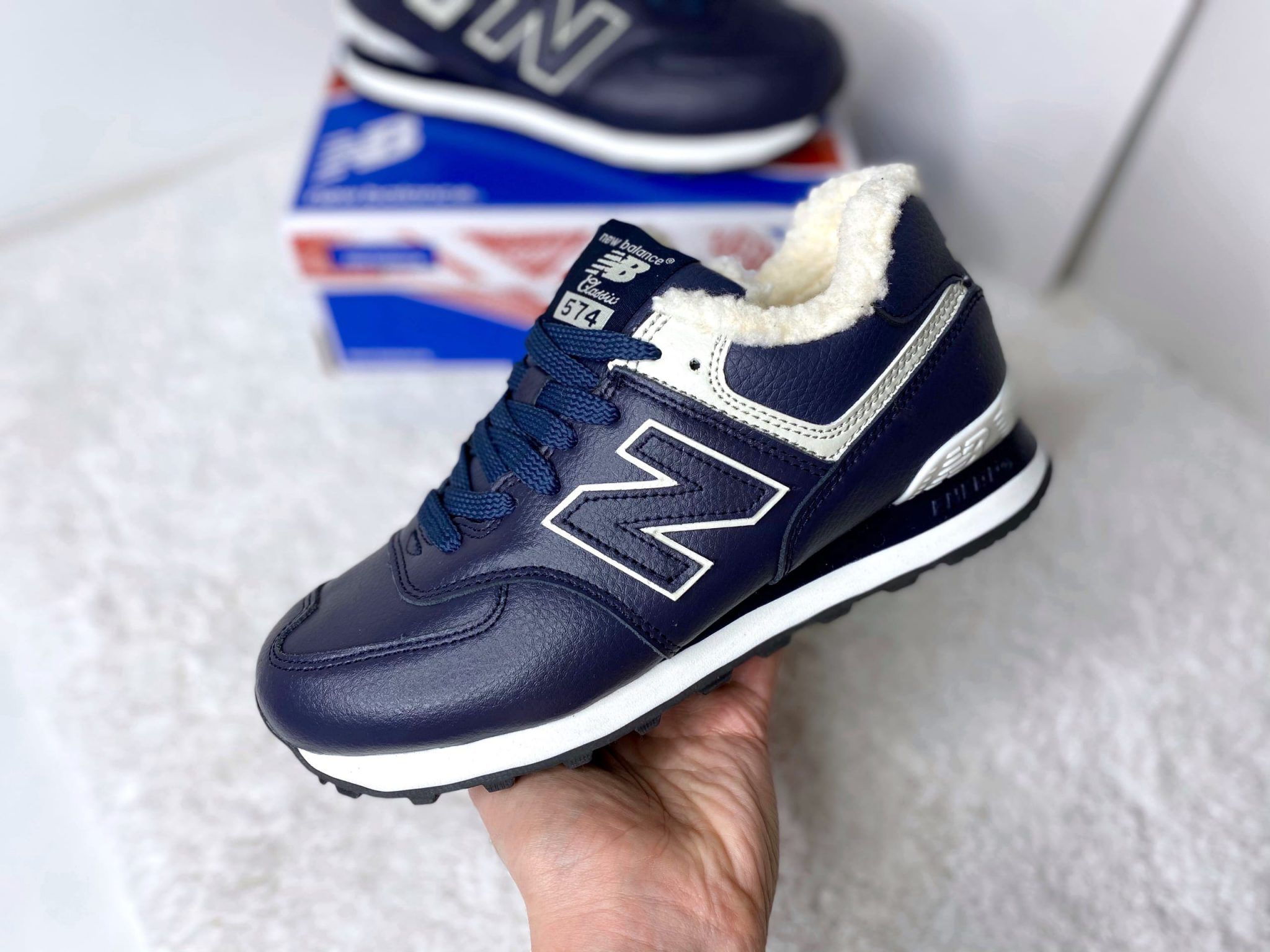 Кроссовки зимние New Balance (Нью Баланс) 574 Santa синие с мехом