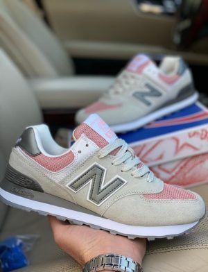 Кроссовки женские New Balance (Нью Баланс) 574 светло-серые с розовым