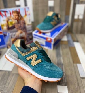 Кроссовки New Balance (Нью Баланс) 574 зеленые с золотом