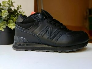 Кроссовки New Balance (Нью Баланс) зимние кожаные черные с мехом