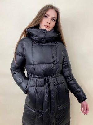 Куртка женская теплая с поясом Ариана черная
