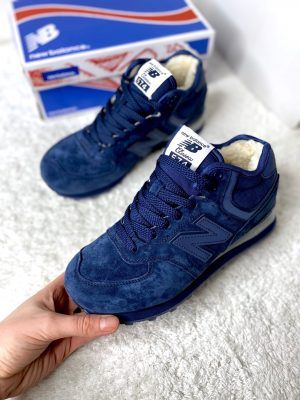 Зимние кроссовки New Balance (Нью Баланс) 574 синие с синей подошвой высокие
