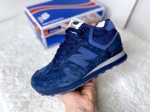 Зимние кроссовки New Balance (Нью Баланс) 574 синие с синей подошвой высокие