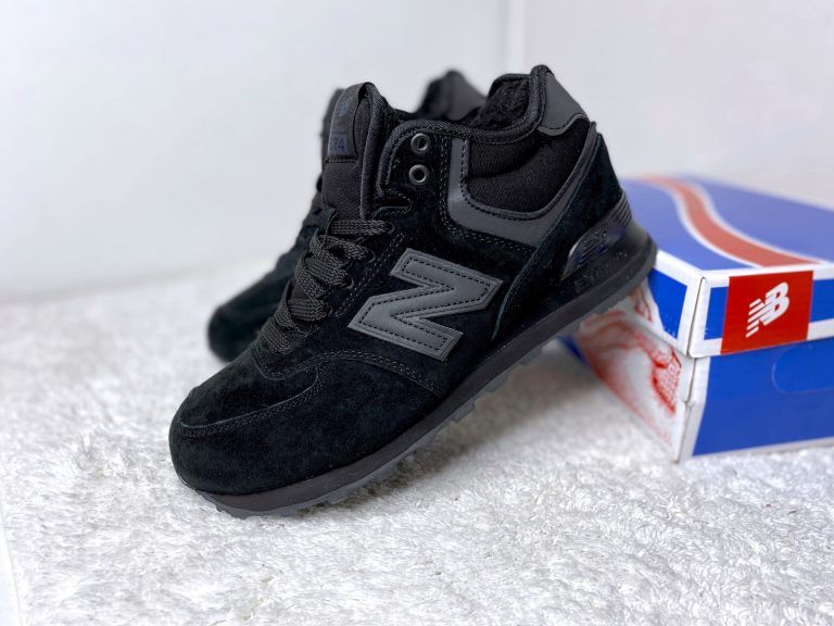 Кроссовки зимние New Balance (Нью Баланс) 574 черные с мехом Пантера