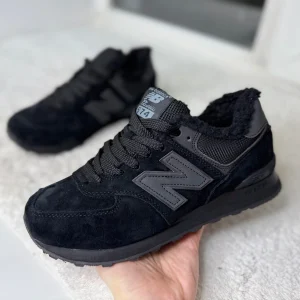 Кроссовки New Balance 574 черные с мехом Пантера