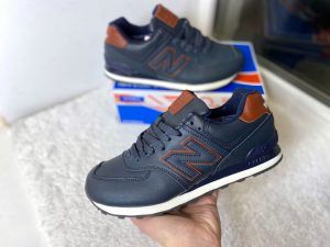 New Balance 574 синие с коричневым с мехом