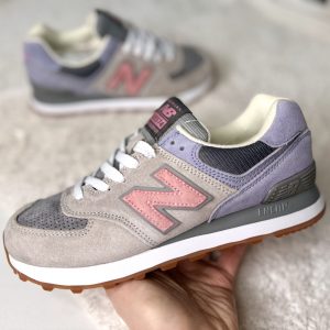 Женские кроссовки New Balance (Нью Баланс) 574 серые с фиолетовым