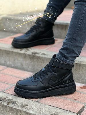 Кроссовки Nike Air Force черные на толстой подошве с мехом