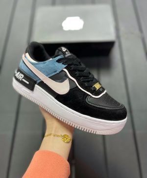 Кроссовки Nike Air Force 1 Shadow черные с голубым