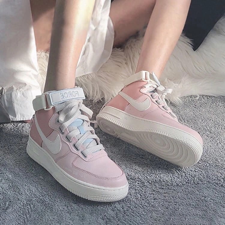 pink and white air force 1 high top