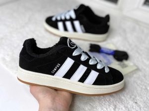 Кеды Adidas Campus черно-белые с мехом