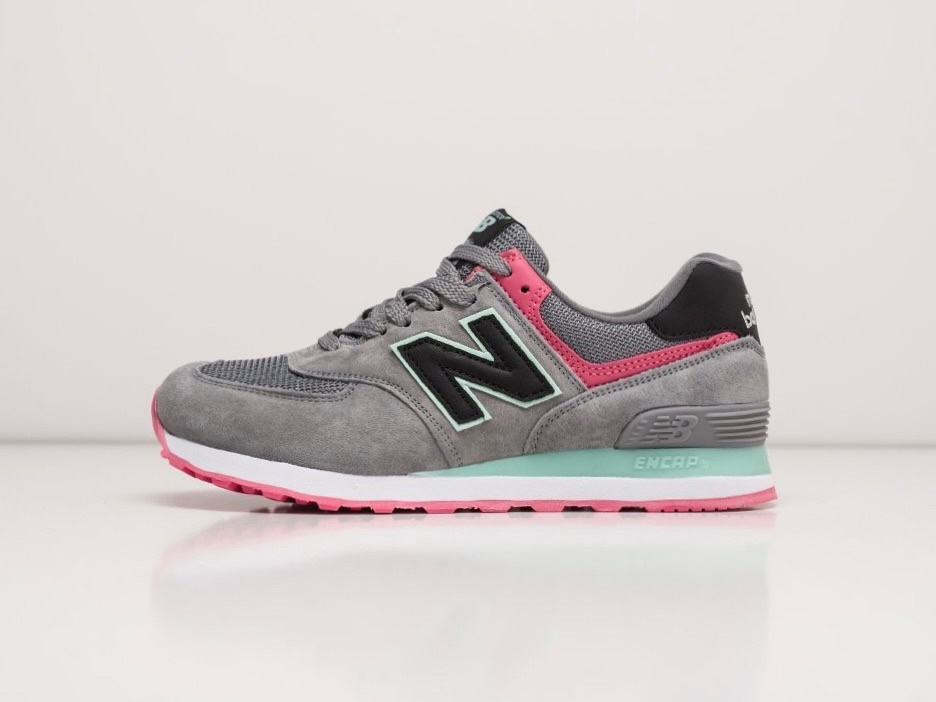 New Balance 574 серые с розовым с мятным