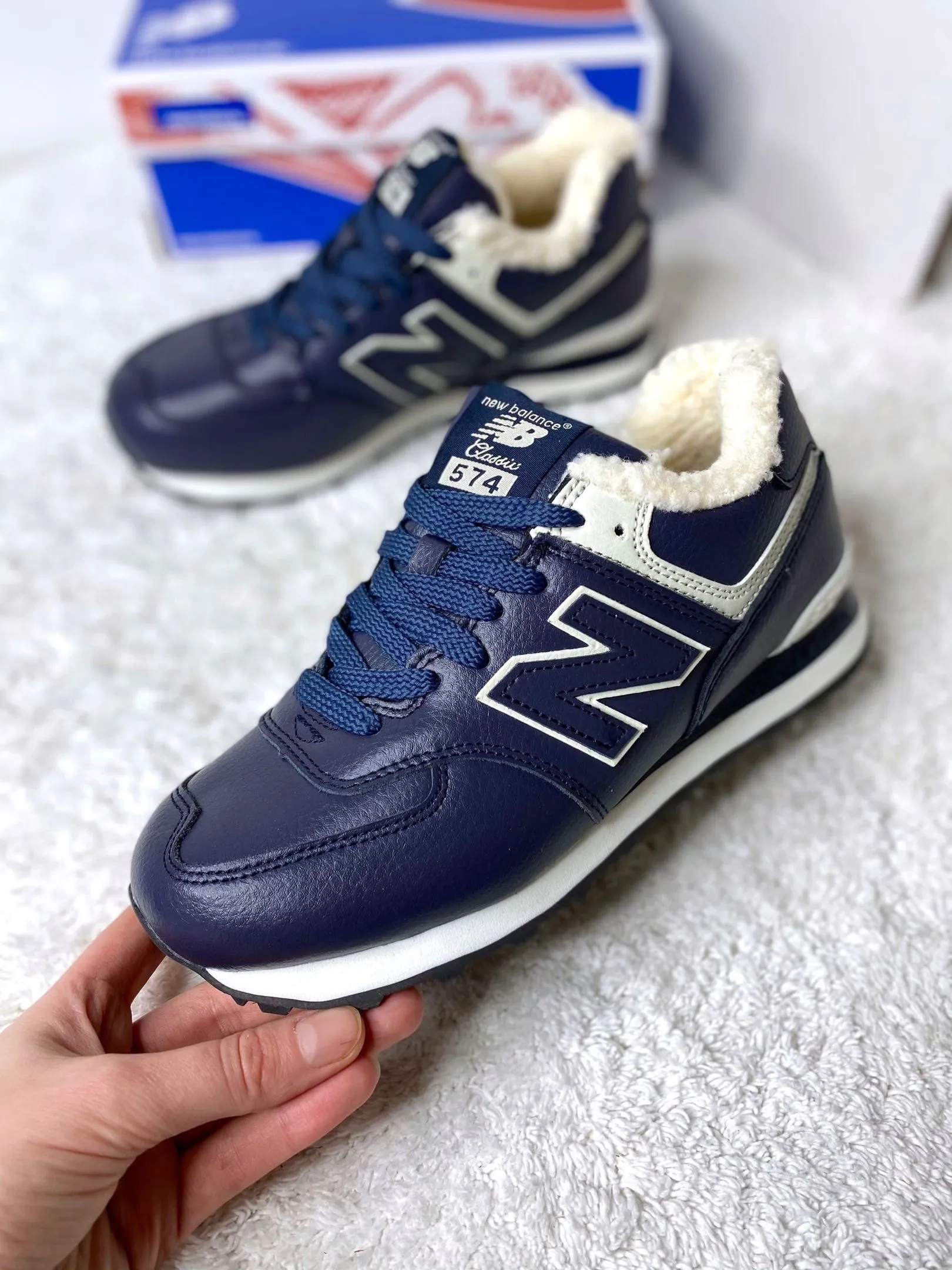 New Balance 574 Santa синие с мехом