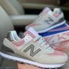 Женские New Balance 574 светло-серые с розовым