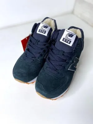 New Balance 574 высокие синие с мехом