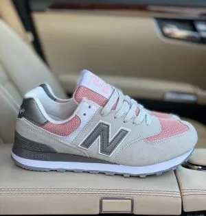 Женские New Balance 574 светло-серые с розовым