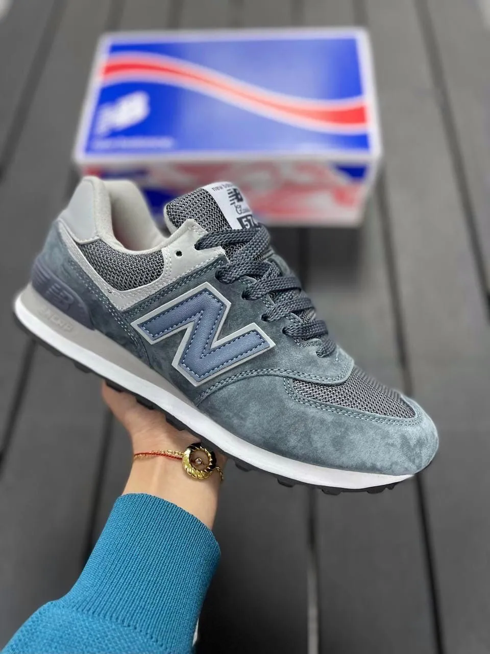 New Balance 574 Мокрый асфальт серо-голубые