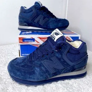 Зимние кроссовки New Balance (Нью Баланс) 574 синие с синей подошвой высокие