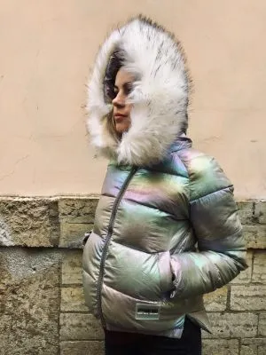 Женская куртка зимняя синий металлик