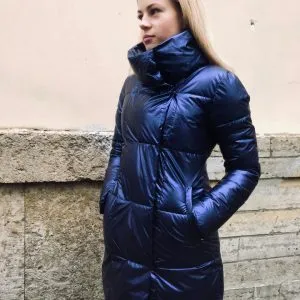 Куртка женская зимняя теплая синий металлик