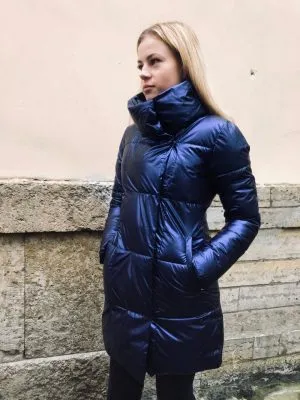 Женская куртка зимняя синий металлик