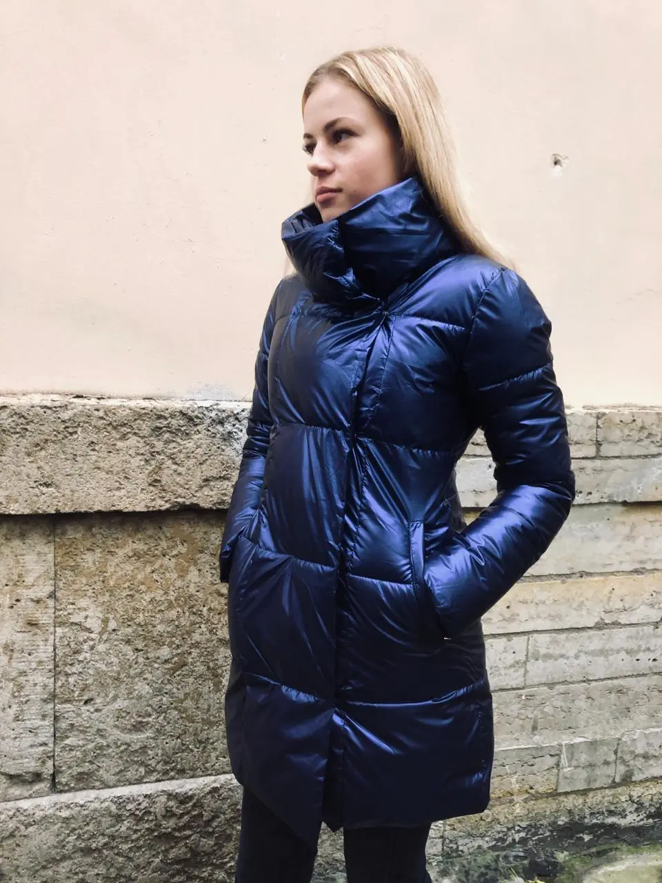 Женская куртка зимняя синий металлик