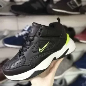 Nike Tekno c мехом черные с салатовым
