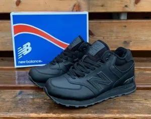 Кроссовки New Balance (Нью Баланс) зимние кожаные черные с мехом