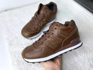 Кроссовки New Balance (Нью Баланс) 574 коричневые кожаные высокие с мехом Орех