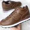 Кроссовки New Balance (Нью Баланс) 574 коричневые кожаные высокие с мехом Орех