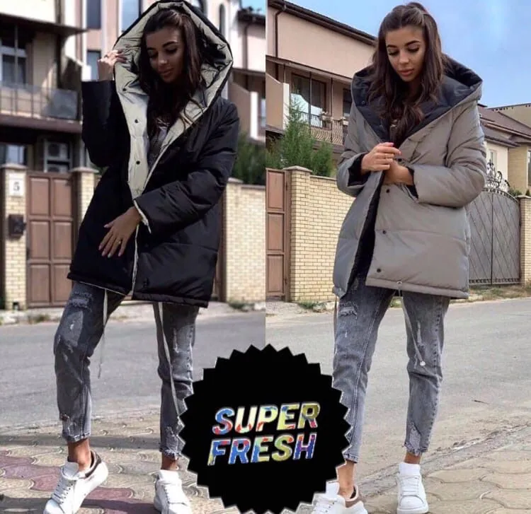 Женская куртка Зефирка двухсторонняя черная с серым Женская куртка Зефирка двухсторонняя черная с серым