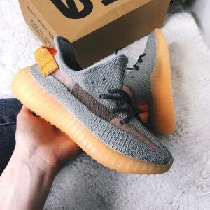 Кроссовки Adidas Изи 350 серые с оранжевым