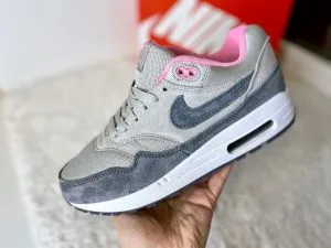 Nike Air Max 1 серые с розовым