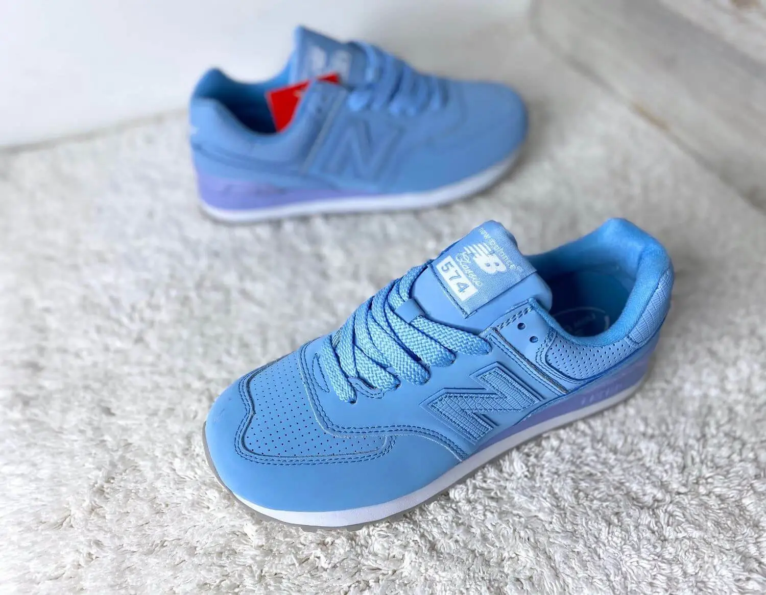 Кроссовки New Balance (Нью Баланс) 574 голубые кожаные