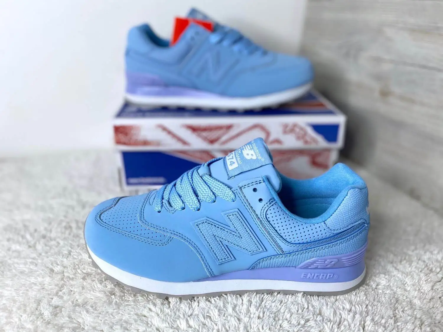 Кроссовки New Balance (Нью Баланс) 574 голубые кожаные