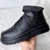Кроссовки Nike Air Force черные на толстой подошве с мехом