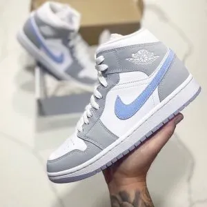 Кеды Nike Air Jordan серые с голубым