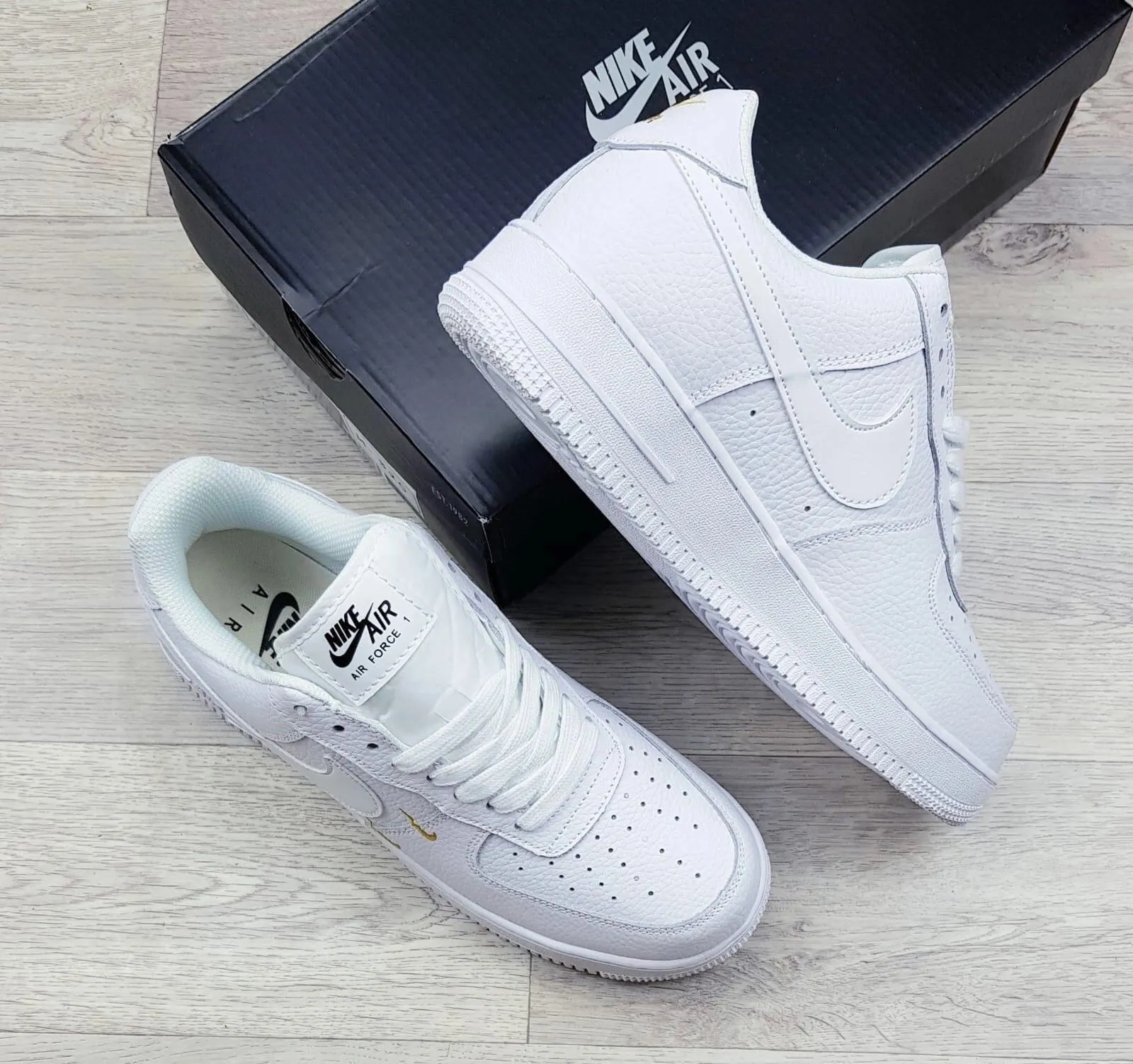 Nike Air Force White Gold Swoosh