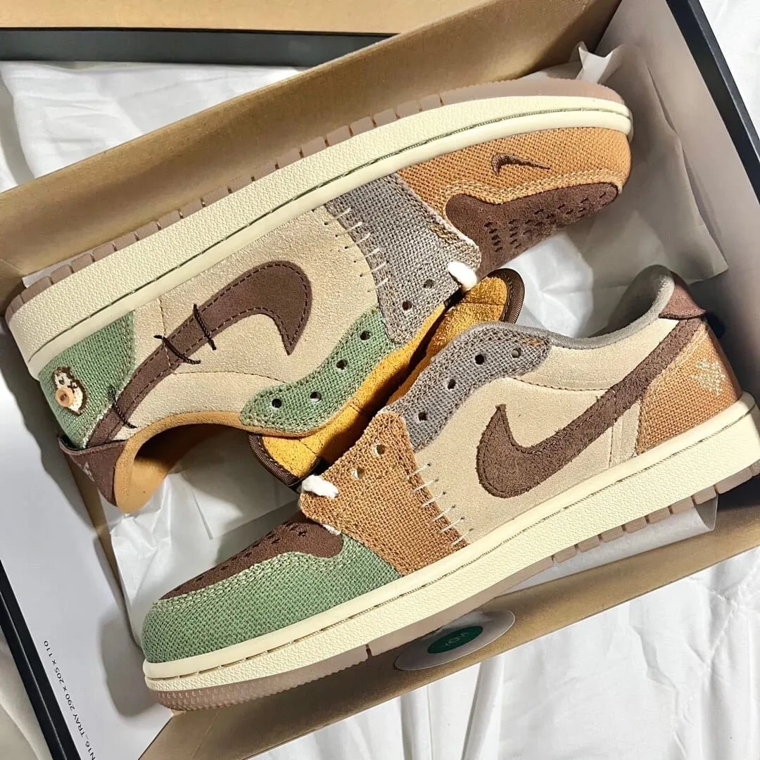 Nike Air Jordan 1 Low OG Zion Williamson Voodo бежевые с зеленым