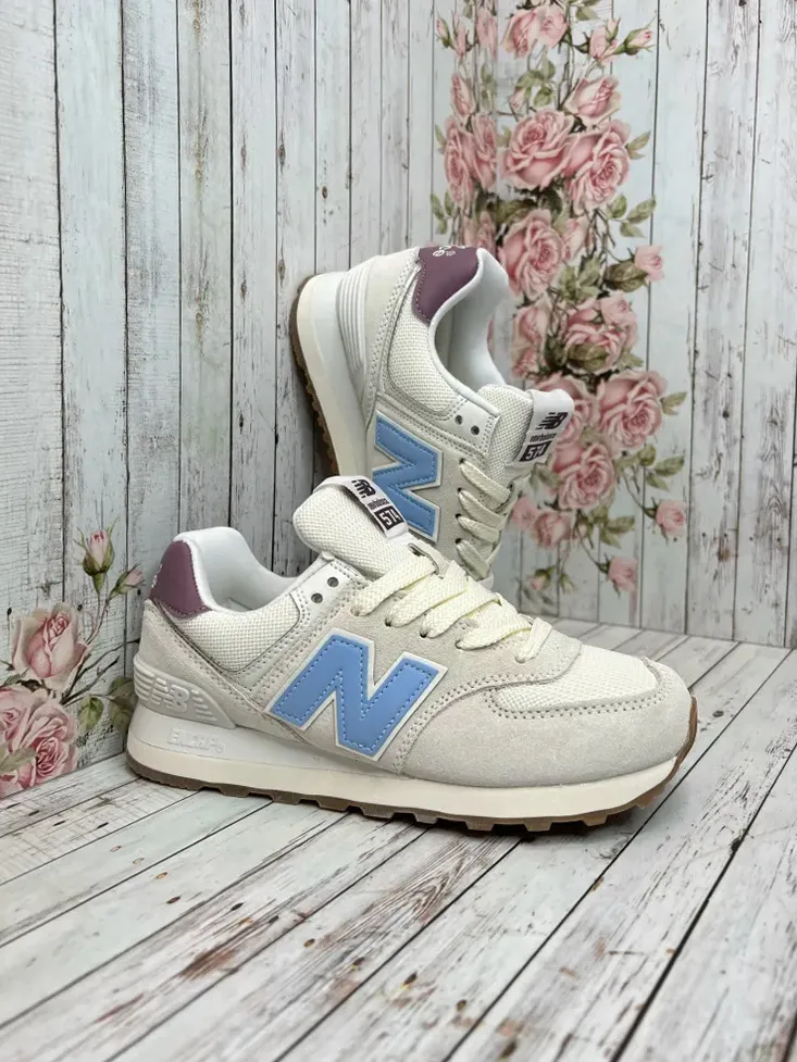Кроссовки New Balance 574  бежевые с голубым